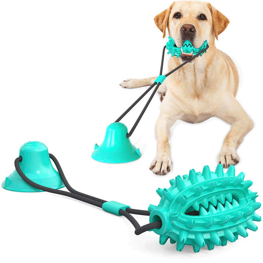 Suction Cup Dog Treat Dispenser, Rope Tug & Toothbrush in One