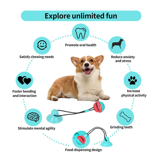 Interactive Dog Toys for Aggressive Chewers,Puppy Teething Toys for Boredom,Mentally Stimulating Tug of War Training Toy, Puzzle Treat Food Dispensing Teeth Cleaning sound Ball for Small Dogs