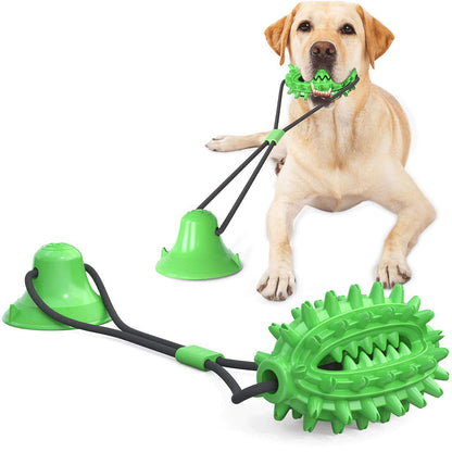 Suction Cup Dog Treat Dispenser, Rope Tug & Toothbrush in One