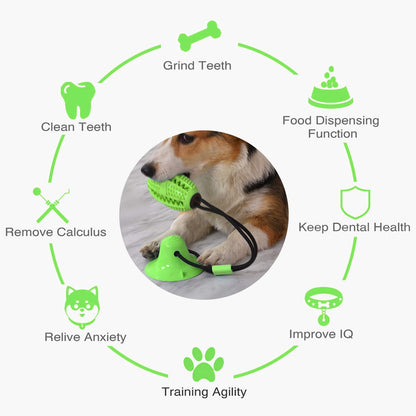 Suction Cup Dog Treat Dispenser, Rope Tug & Toothbrush in One