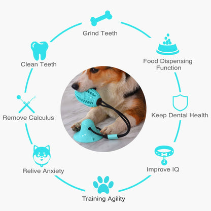 Suction Cup Dog Treat Dispenser, Rope Tug & Toothbrush in One