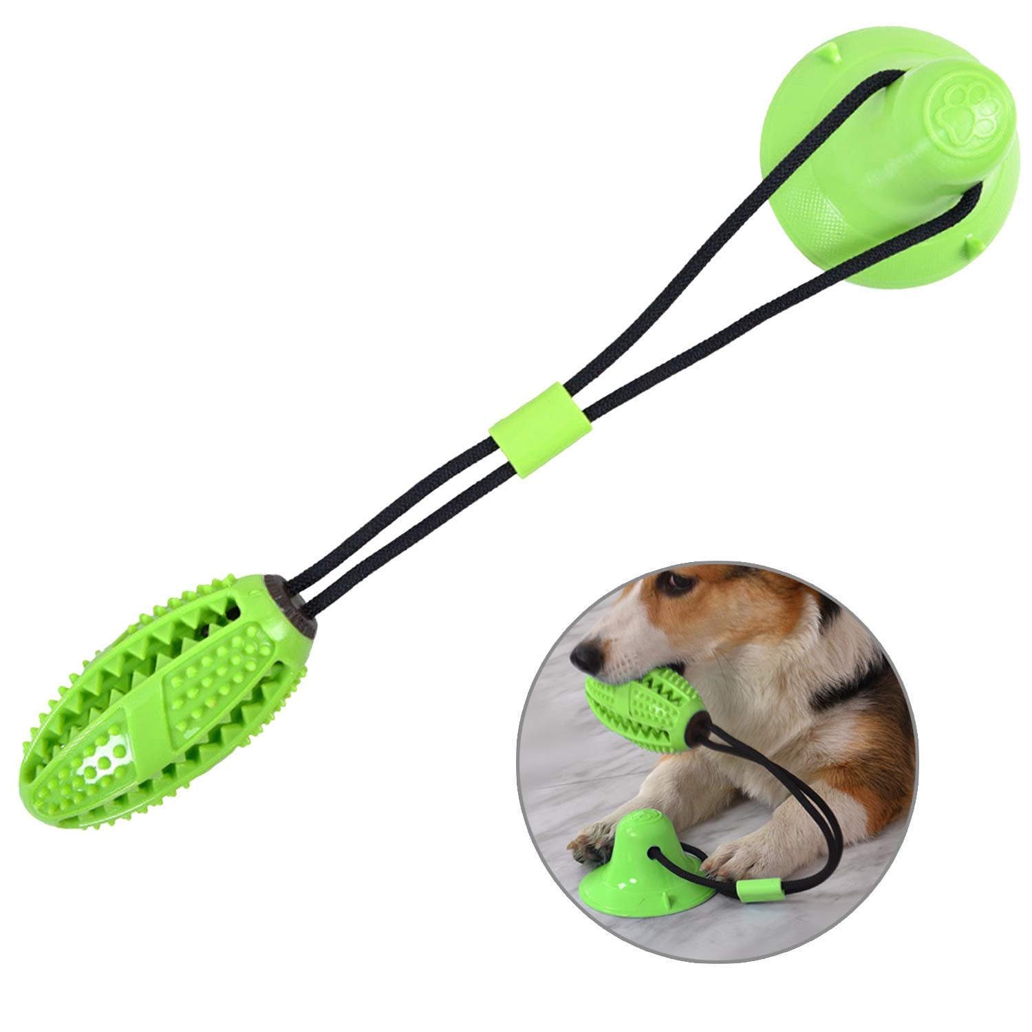 Suction Cup Dog Treat Dispenser, Rope Tug & Toothbrush in One