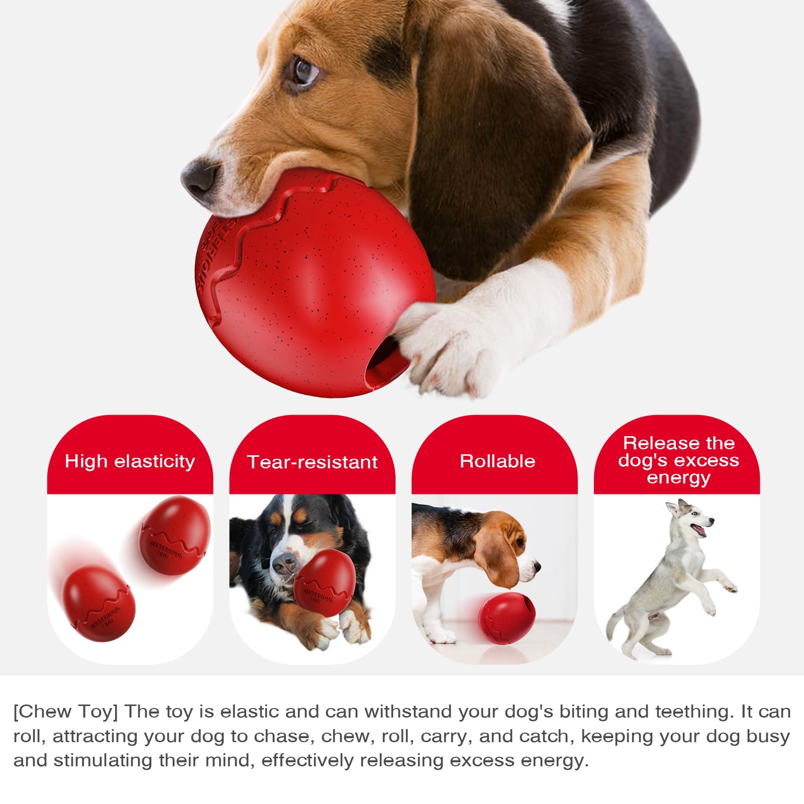 Dog Chew Toy Aggressive Chewer Slow Feeder Supply Toys (Freely Mix Dry &amp; Wet Food) for Medium &amp; Large Dogs - Mystery Egg