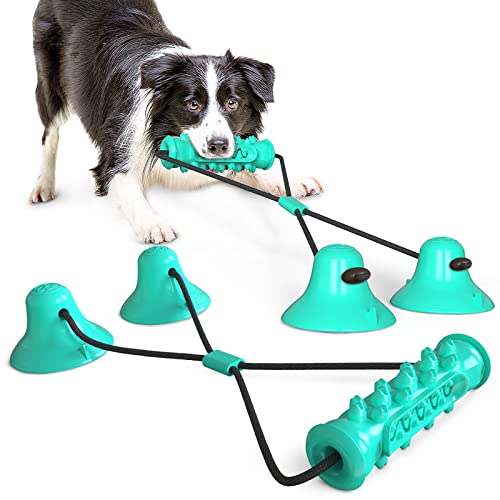 Double Suction Cup Dog Chew Toy – Treat Dispenser, Toothbrush & Tug Rope
