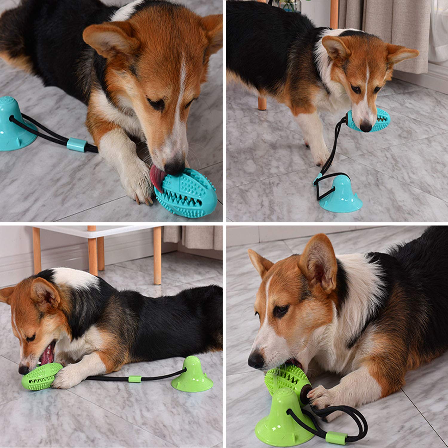 Suction Cup Dog Treat Dispenser, Rope Tug & Toothbrush in One