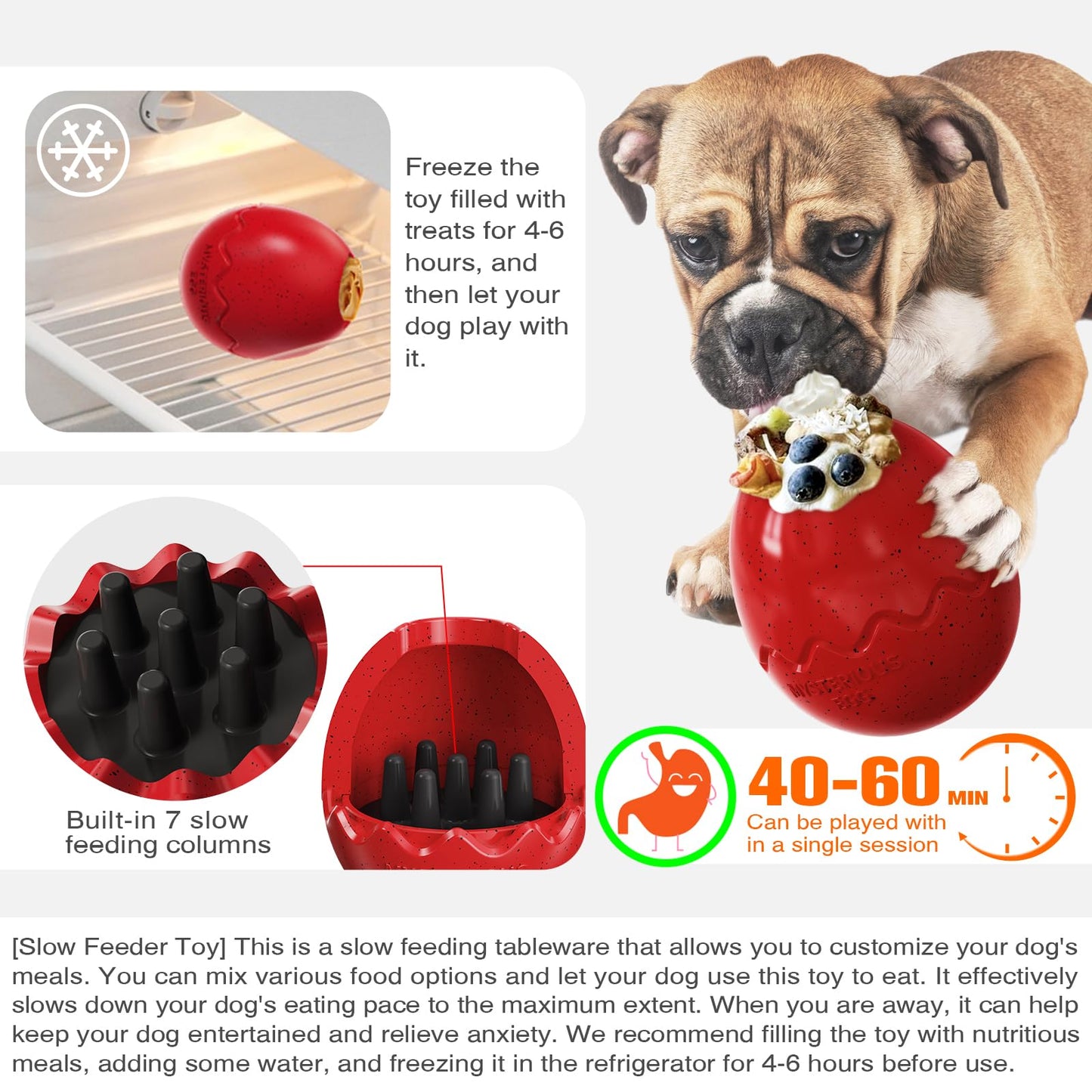 Dog Chew Toy Aggressive Chewer Slow Feeder Supply Toys (Freely Mix Dry &amp; Wet Food) for Medium &amp; Large Dogs - Mystery Egg