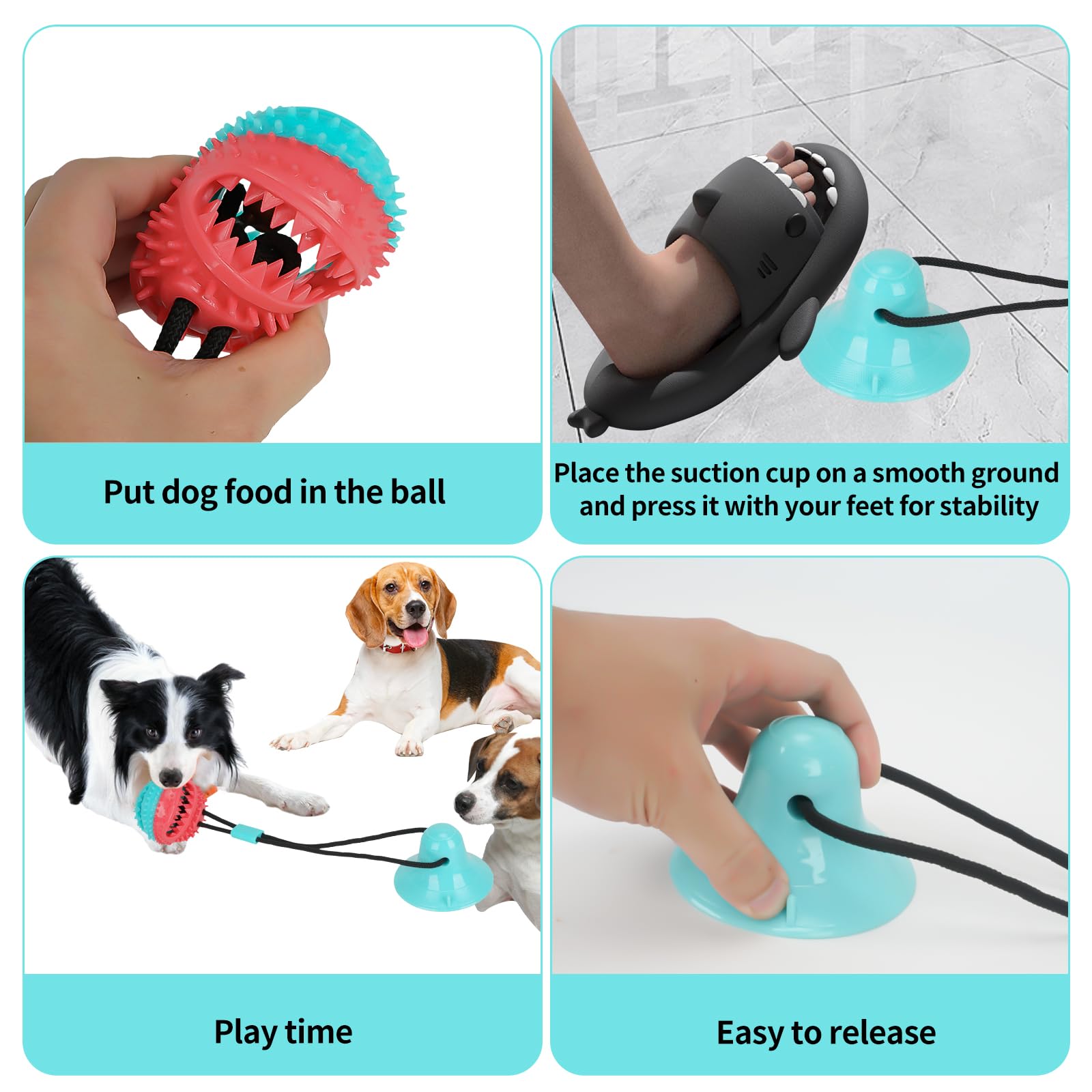 Interactive Dog Toys for Aggressive Chewers,Puppy Teething Toys for Boredom,Mentally Stimulating Tug of War Training Toy, Puzzle Treat Food Dispensing Teeth Cleaning sound Ball for Small Dogs